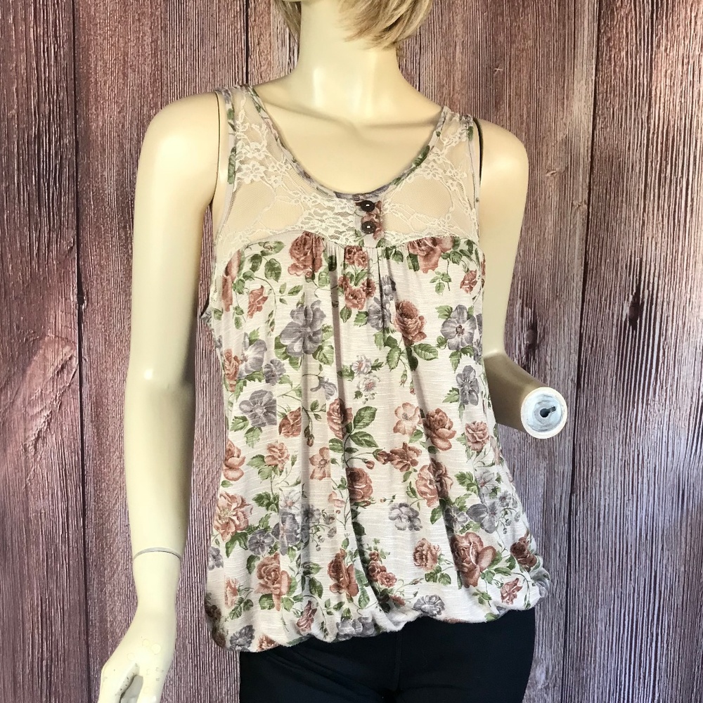 Fashion Magazine Floral Tank Top Lace Detail Large